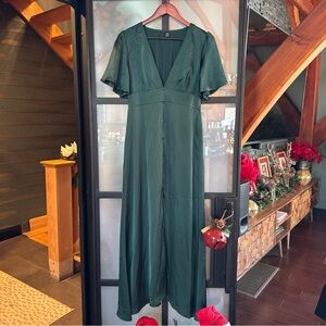 SHEIN Maxi Dress Womens M Green Front Slit Faux Buttons